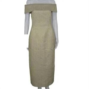 NEW EMILIA WICKSTEAD women's charlie off shoulder metallic dress in gold